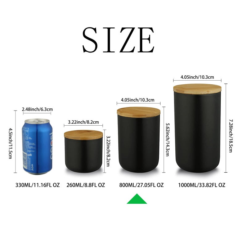 jessie Ceramic Storage Containers with Airtight Seal Bamboo Lids Kitchen Canisters for Sugar Coffee Tea Spice Seasoning (black, 800ml/27 oz) - Image 2